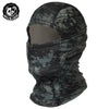 A black camouflage mesh balaclava face mask for sun and dust protection.
