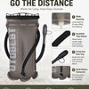 A gray durable TPU hydration reservoir with a tube sleeve and quick-release connector.