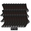 A stack of thirty pairs of black men's outdoor gym football socks.