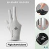 White billiard gloves shown on a hand, with an inset showing the palm side.