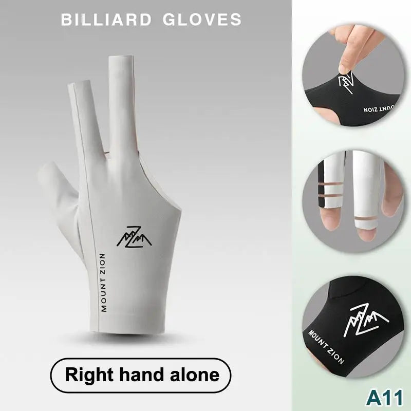 White billiard gloves shown on a hand, with an inset showing the palm side.