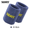 A pair of dark blue knitted sport wristbands for activewear
