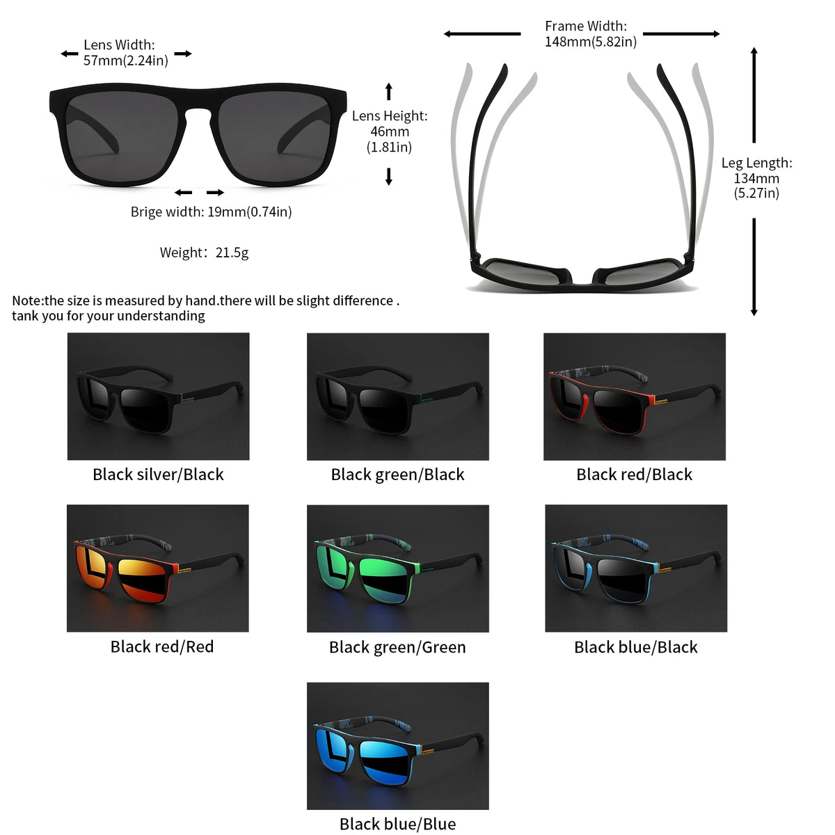 Classic Square Polarized Sunglasses with UV400 Protection for Driving, Fishing & Outdoor Wear