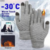 Gray warm touch screen gloves shown against a snowy background with a temperature of -30°C