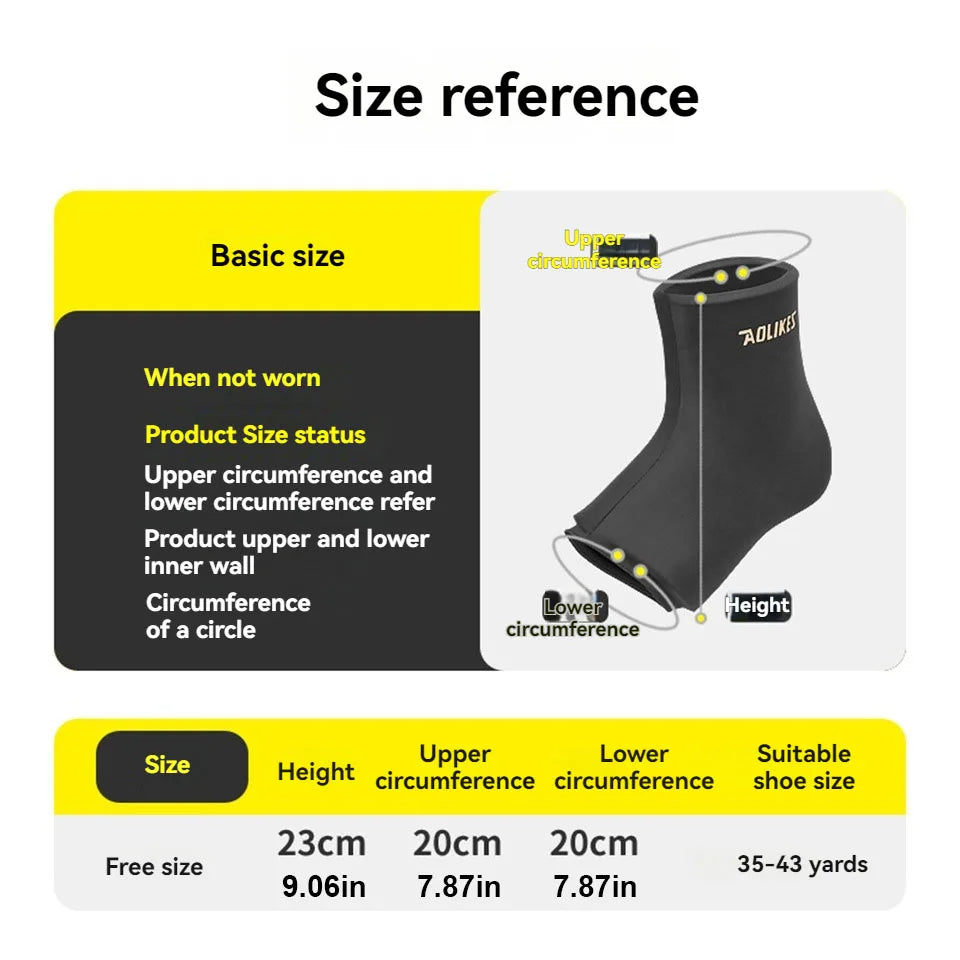 Size reference chart for a black knee sleeve showing measurements in centimeters and inches.