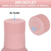 A pink silicone air outlet is shown on a tumbler, designed to make installation easier.