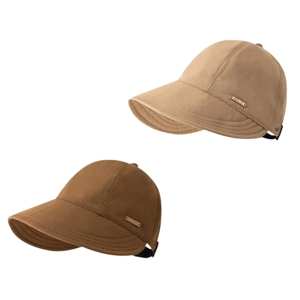 Gorra de béisbol con ala ancha para protección UV, vista de lado.