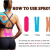 Diagram showing how to use sprot tape on the back, illustrating I shape, Y shape, X shape, and lymphatic shape applications.