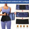 A woman wearing a zippered coated waistband with five cartilages, shown alongside the product components.