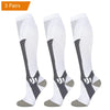 Three pairs of white compression socks for men in various gray tones