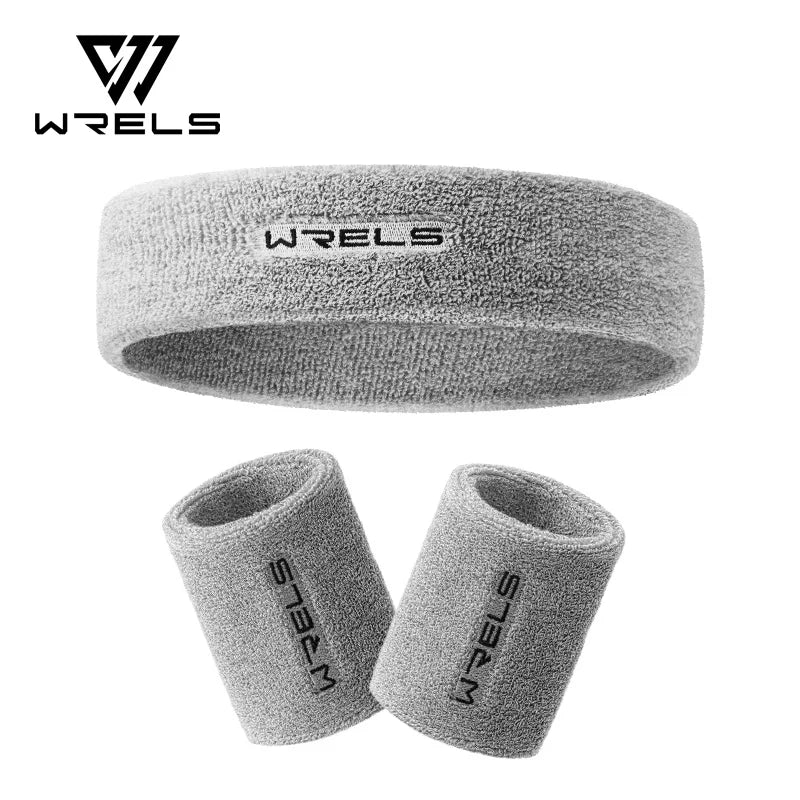 A gray athletic sweatband rolled up and a separate gray sweatband shown in a close-up view.
