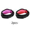 Two pink and red tennis elbow support braces shown side by side