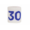 Bracelet de poignet tricoté blanc avec le chiffre 30 brodé en fil bleu