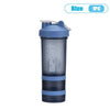 Blue 3-layer protein shaker bottle with a handle
