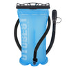 A blue durable TPU water bladder with a black carrying strap and a black drinking tube.