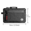 A black slim RFID blocking wallet for cards and essentials shown flat with dimensions.