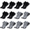 A collection of black and gray athletic running socks for men and women displayed in various folds.