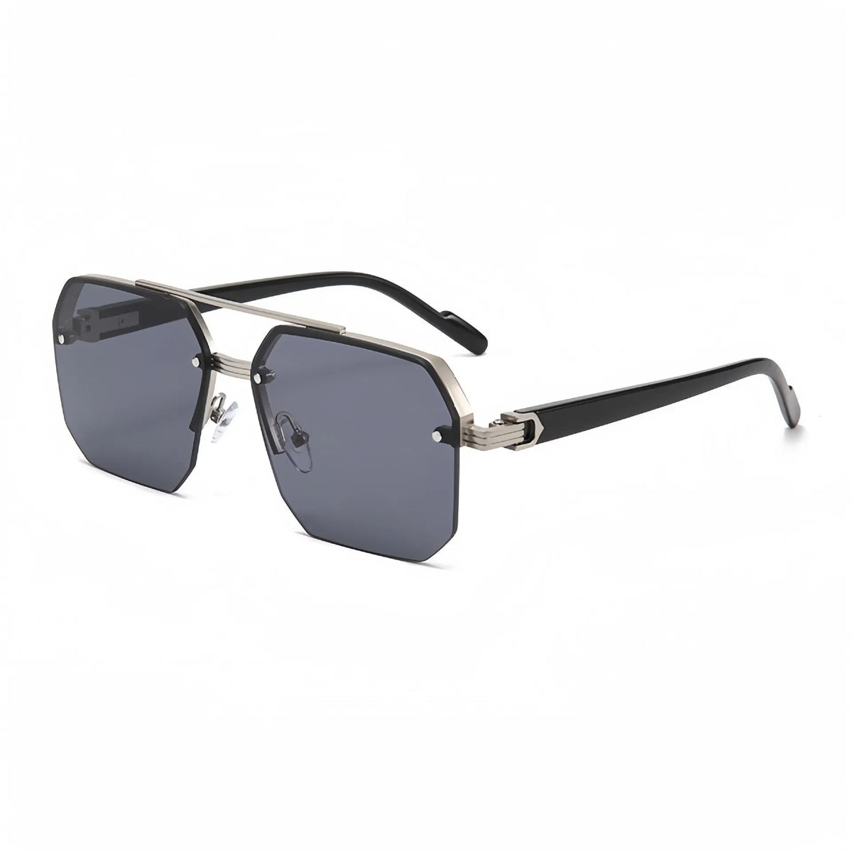 A pair of black retro double bridge aviator sunglasses with UV400 protection.