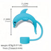 Light blue silicone straw cover shaped like a dolphin for tumblers and water bottles