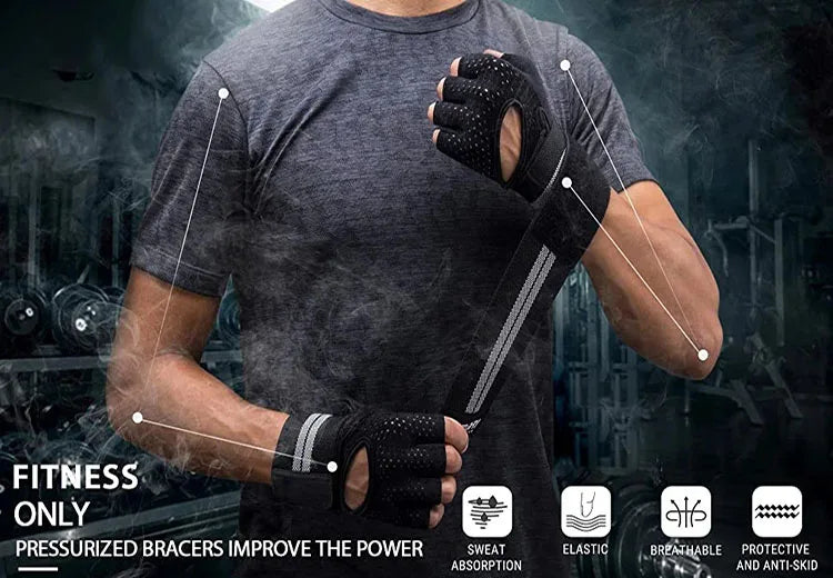 A person wearing black pressurized bracers on their hand, demonstrating the grip and comfort features.