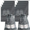 Gray reusable non-woven shoe storage bags with shoe outlines printed on them