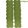 Twelve self-heating lumbar spine patches in an olive green color.
