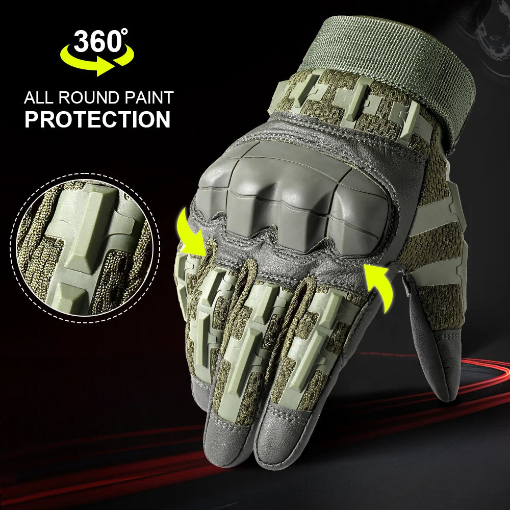 Tactical PU leather finger gloves shown in a close-up view with a 360 degree protection feature.