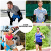 Collage showing men and a woman wearing cross compression arm sleeves for sports and daily wear.