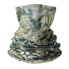A tightly wrapped multi-functional UV protection head wrap made of patterned fabric.