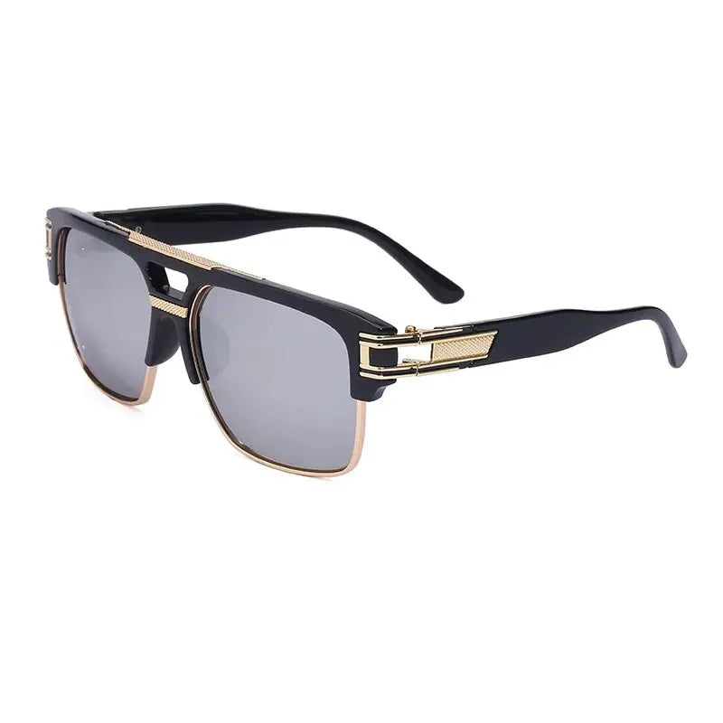 Classic retro square sunglasses with black frames and gold accents