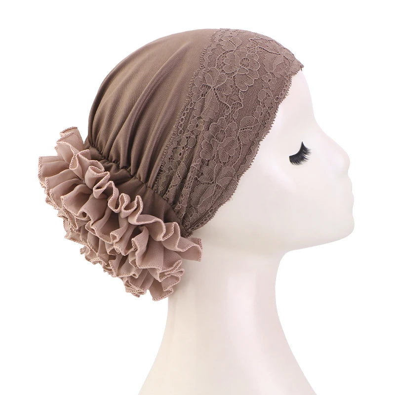 Elegant Lace Chiffon Floral Cap for Women