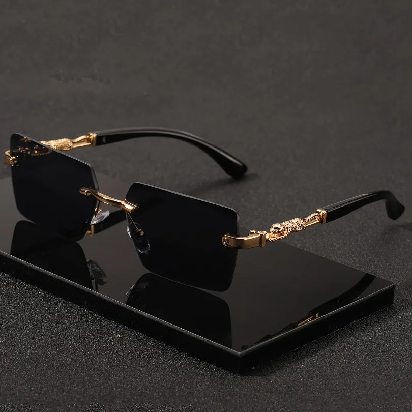 Minimalist Rimless Rectangle Sunglasses for Women and Men