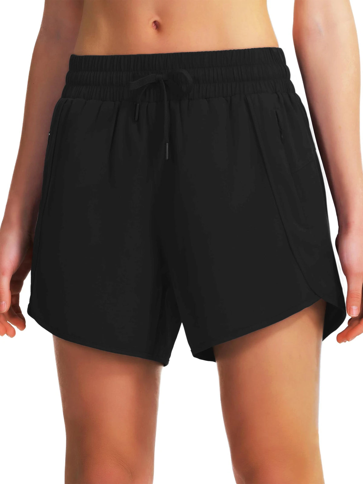 Black women's quick-dry sports running shorts shown on a model.