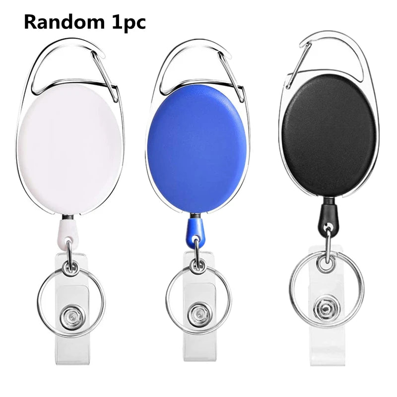 Random 1pc retractable ID badge reel keychain with white, blue, and black color options