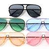 A collection of five pairs of classic double-bridge aviator sunglasses in various colors including black, green, blue, orange