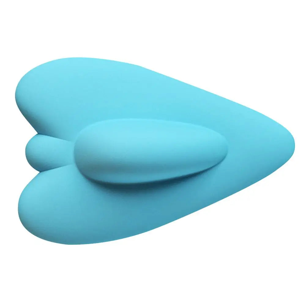 A light blue, contoured pelvic floor muscle trainer device.