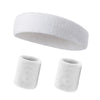 A white multi-pack of sports headbands for fitness and activity, shown as a wide band and two individual bands.