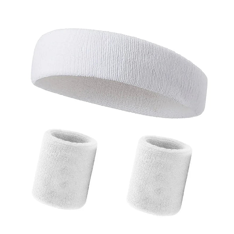 A white multi-pack of sports headbands for fitness and activity, shown as a wide band and two individual bands.