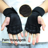 Black palm honeycomb wrist wraps shown on a hand, demonstrating the decoration and comfort for outdoor exercise.
