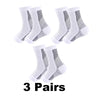 Three pairs of white compression ankle support braces shown from above