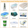 Verschiedene wasserdichte Versiegelungsanwendungen, darunter ein Tauwarthose, Badewanne, PVC-Rohr, Regenhülle, Schwimmbadkiss