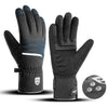 A pair of black durable insulated ski and outdoor sports gloves shown against a white background.