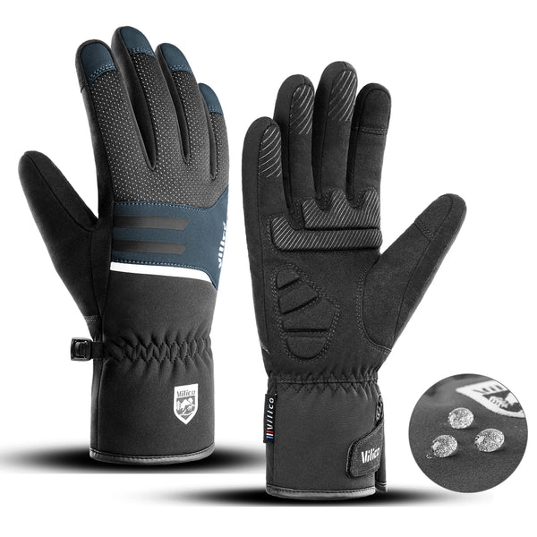 A pair of black durable insulated ski and outdoor sports gloves shown against a white background.