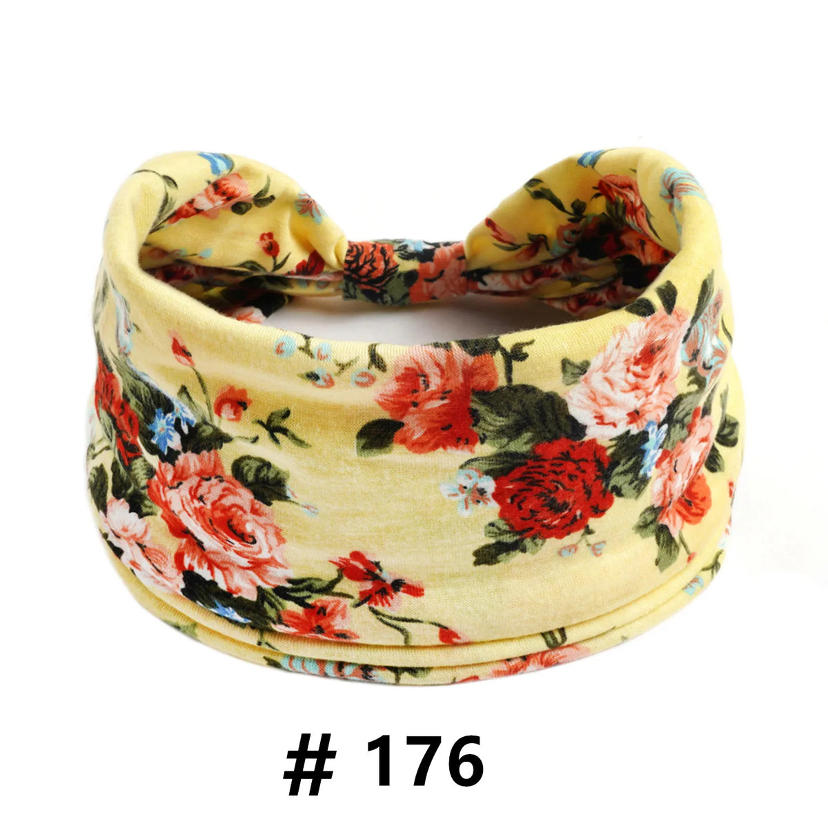 Tire-lotte de tête en coton stretch floral boho jaune avec un détail de nœud