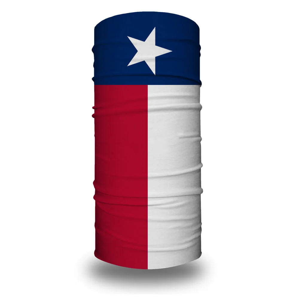 A rolled tube bandana or head wrap featuring the design of the United States flag.
