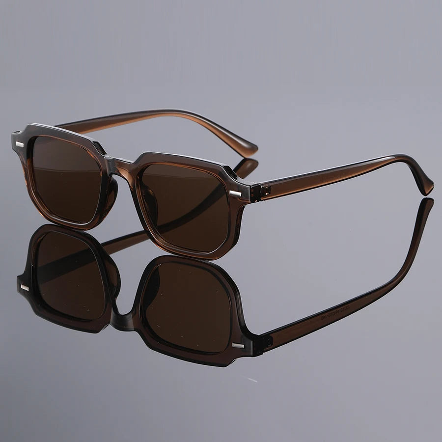 Retro Square Sunglasses with Rivet Accents for Men