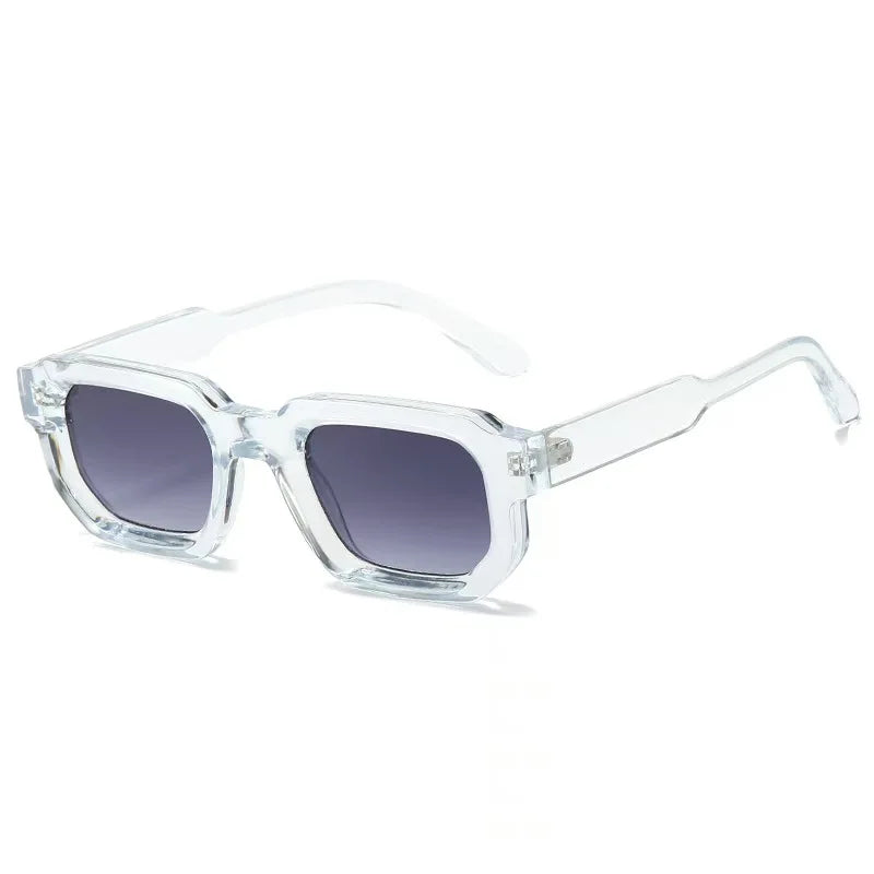 Classic rectangle sunglasses with dark lenses and clear frames