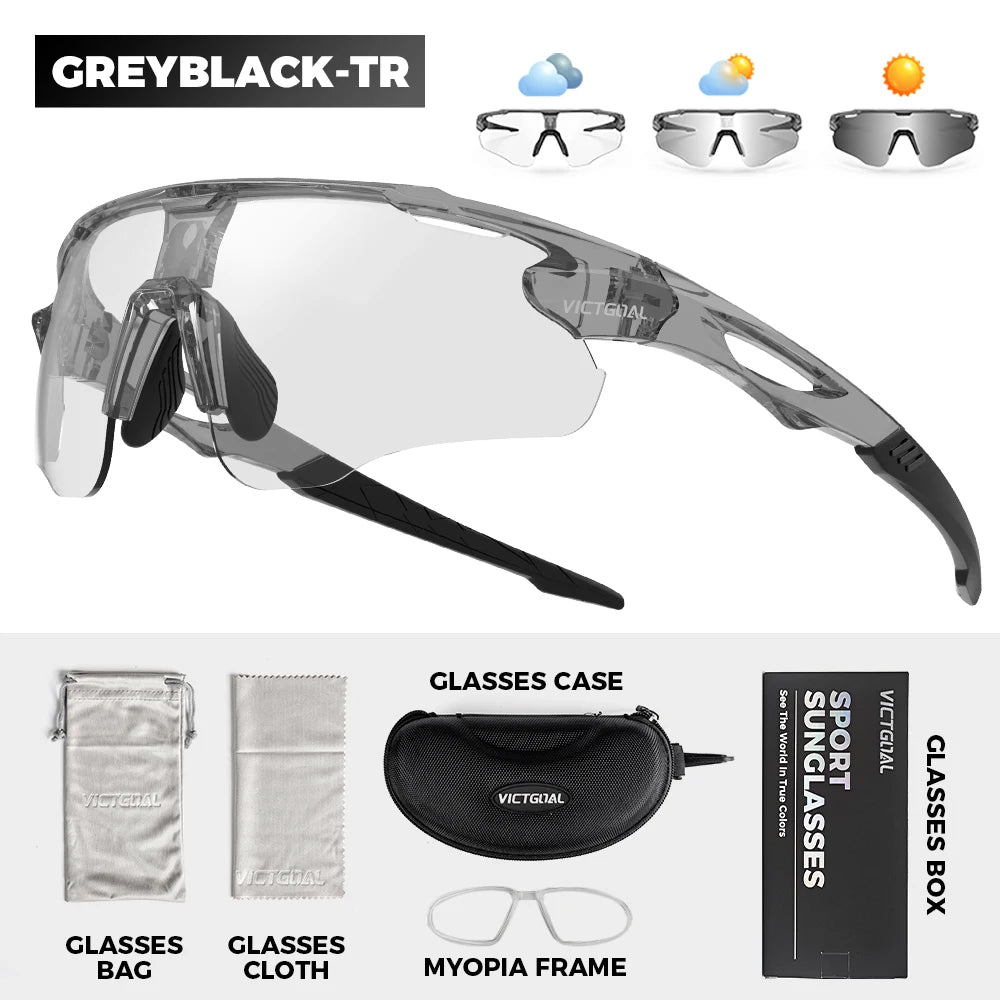 Greyblack-TR photochromic sports sunglasses with UV400 protection and accessories