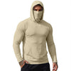 Ein Mann trägt ein beiges, leichtes Funktions-Kapuzenpullover mit Kapuze und Frontmaske.