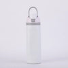 A white stainless steel insulated fitness cup with a gray lid and straw, shown against a light background.